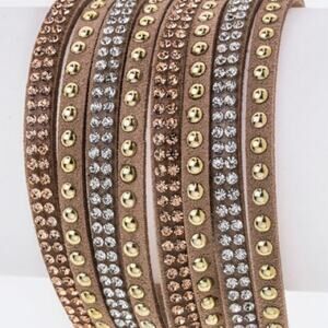 Mix Stud Slit Layer Wrap Bracelet - Beige